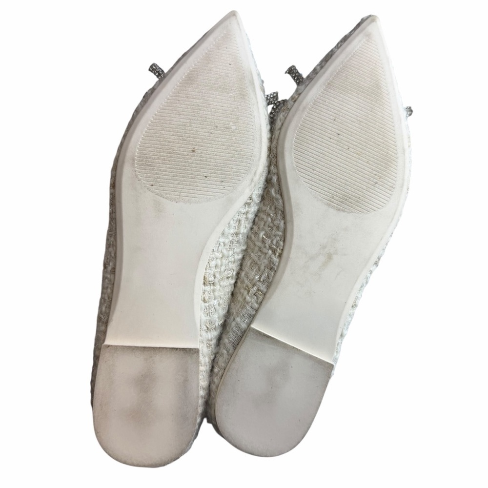 Steve Madden Elina Tweed Pointed Toe Flats Crystal Bow 6 white bridal wedding - Picture 7 of 9